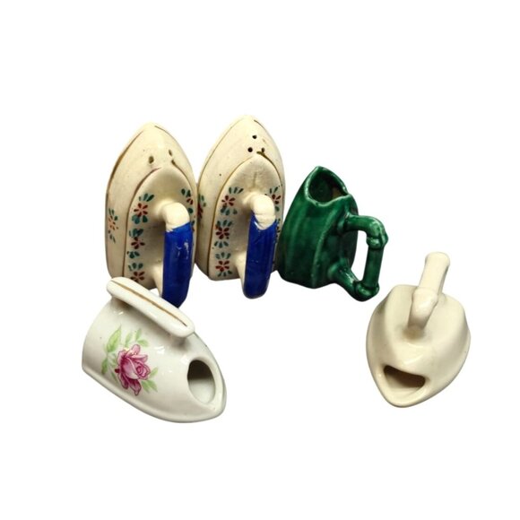 1960s Mini Ceramic Iron Figurines Set Of 5 Floral S&P shakers & more Japan - Picture 3 of 10
